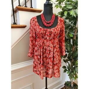 Xhilaration Women's Red Floral Polyester Scoop Neck Long Sleeve Shirt Size S